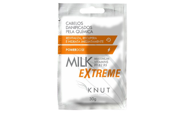 O Sachê Power Dose Milk, da Knut, contém extratos do leite com ativos superconcentrados para reparar cabelos quimicamente tratados l R$ 9,75