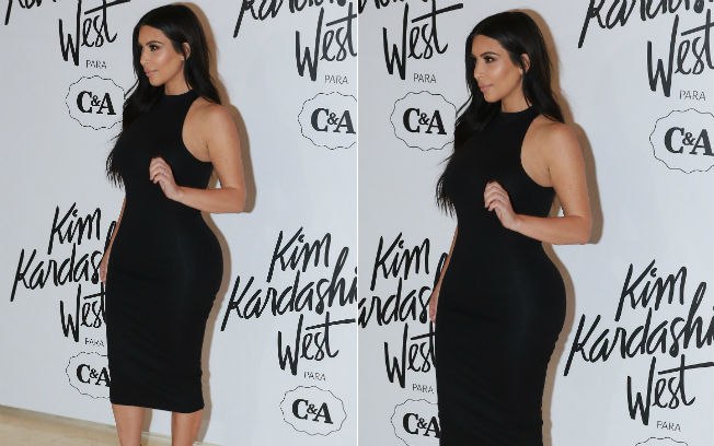 Kim Kardashian aparece com vestido de sua coleção em evento no Brasil