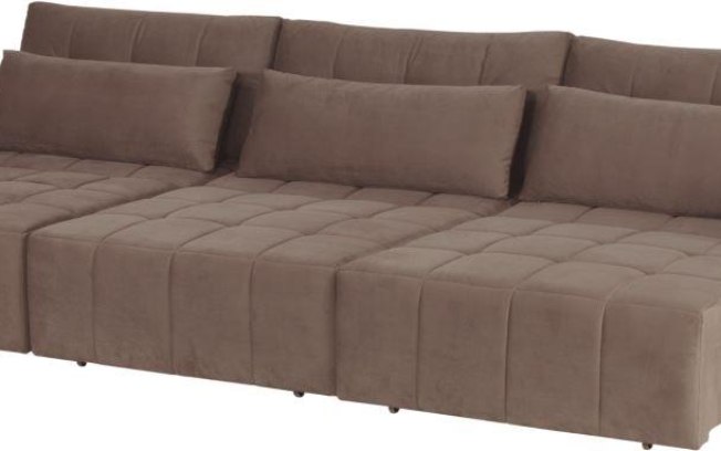 Revestido com suede, o sofá Bianco tem 2,10 m de comprimento e assento retrátil. Seus pés são de madeira. Full House, R$ 9.450