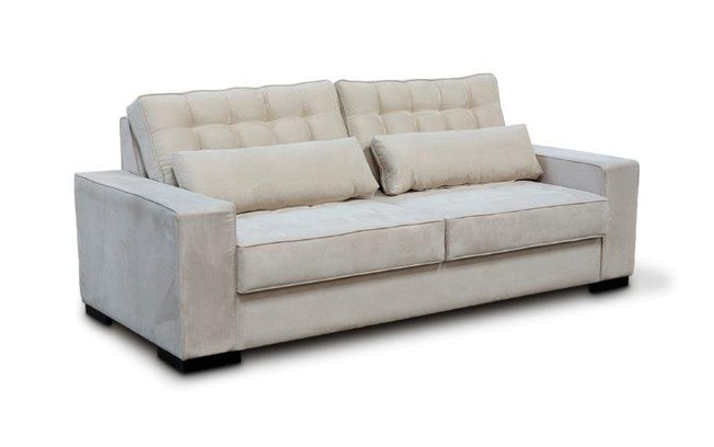 Com três lugares (2,20 m), o sofá Genebra tem assento extensível e revestimento de suede. Cecilia Dale, R$ 5.890