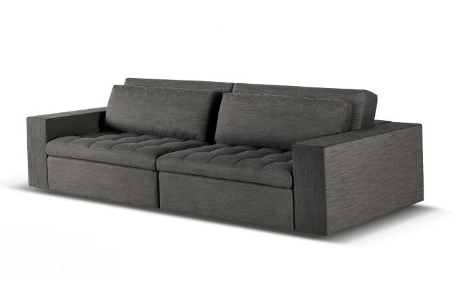 Confortável para assistir filmes, o sofá Nomade tem assento retrátil e revestimento de suede. Conta com 2,80 m de comprimento. Full House, R$ 7.290